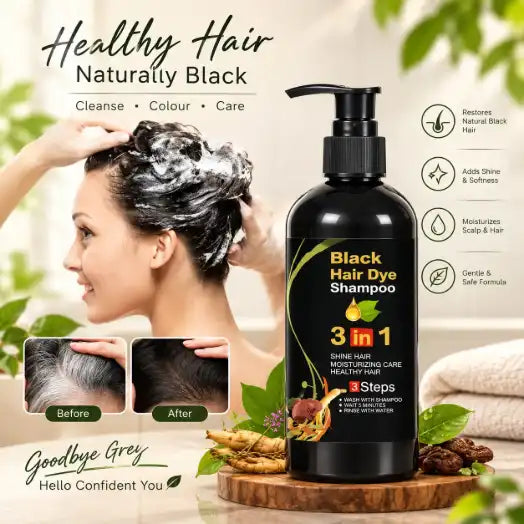 Black Hair Dye Shampoo 3 in 1 (Pack of 2) - Instant Herbal Hair Color & Moisturizing Care