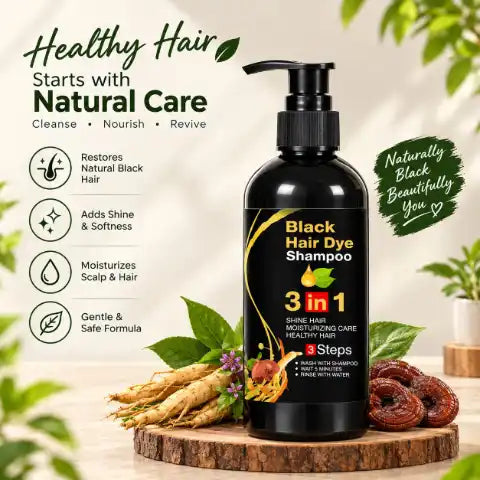 Black Hair Dye Shampoo 3 in 1 (Pack of 2) - Instant Herbal Hair Color & Moisturizing Care