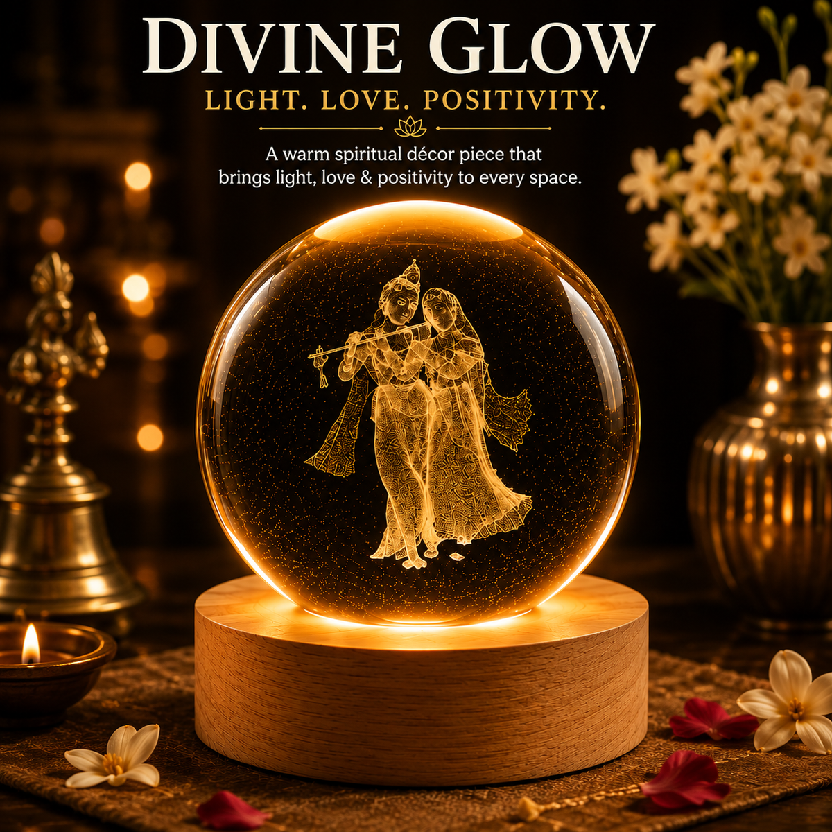 ✨ Divine Radha Krishna Crystal Ball LED Lamp
