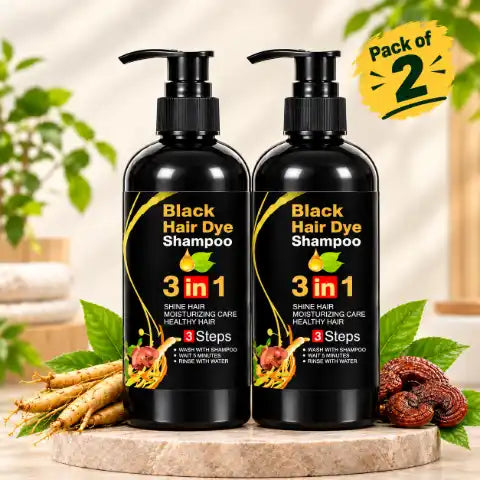 Black Hair Dye Shampoo 3 in 1 (Pack of 2) - Instant Herbal Hair Color & Moisturizing Care