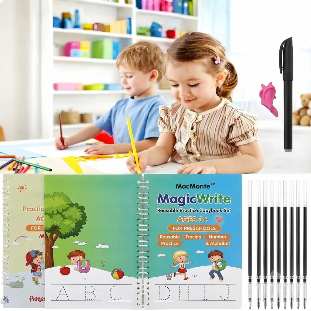 🪄 Magic Practice Copybook for Kids – Complete 4-in-1 Reusable Learning Kit ✨📚